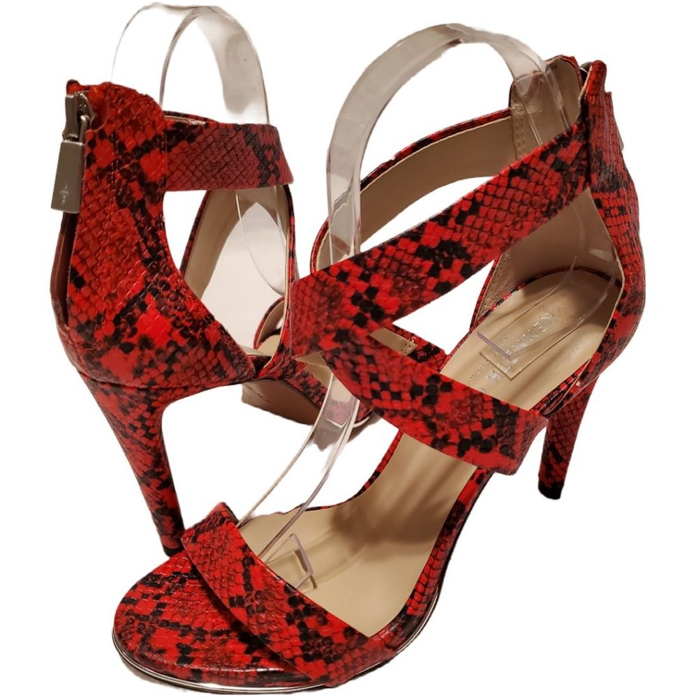 NWOT Kenneth Cole Red & Black Snake Print Strappy Heel Sandals Size 6.5M